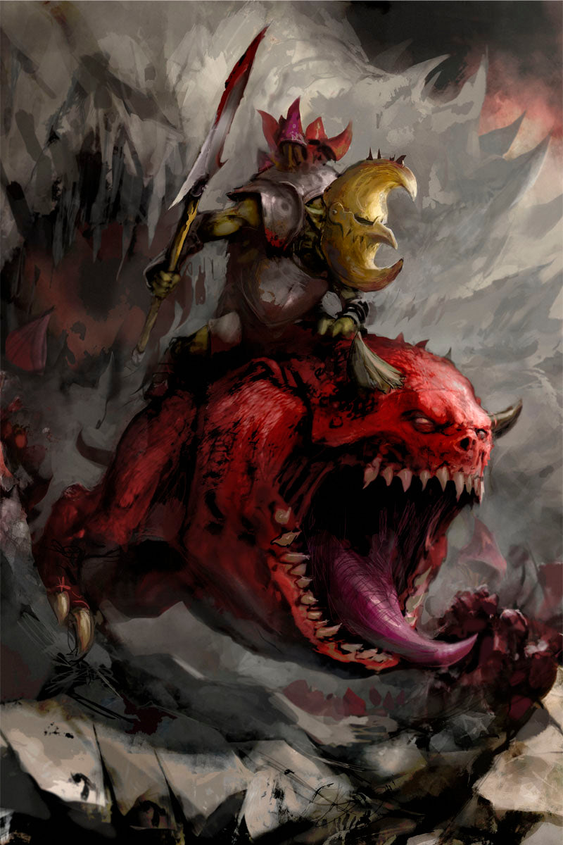 CHARGING LOONBOSS ON GIANT CAVE SQUIG-Warhammer Art