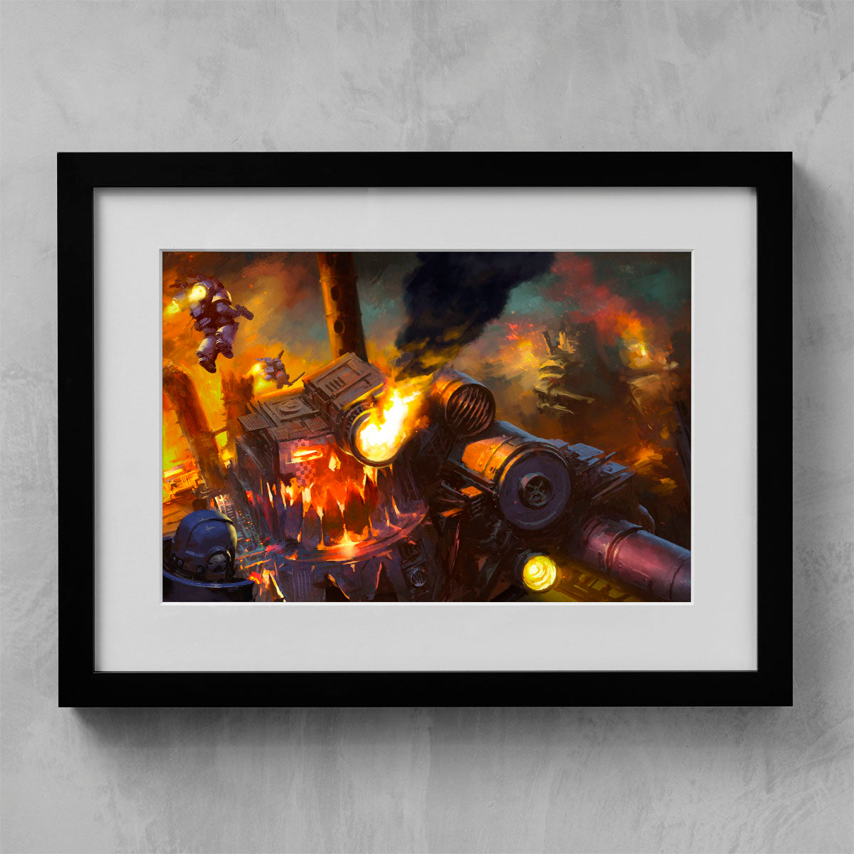 crimson fists vs ork stompa-mikhail savier-crimsonfistsvsorkstompa-01-framedprint-warhammer art