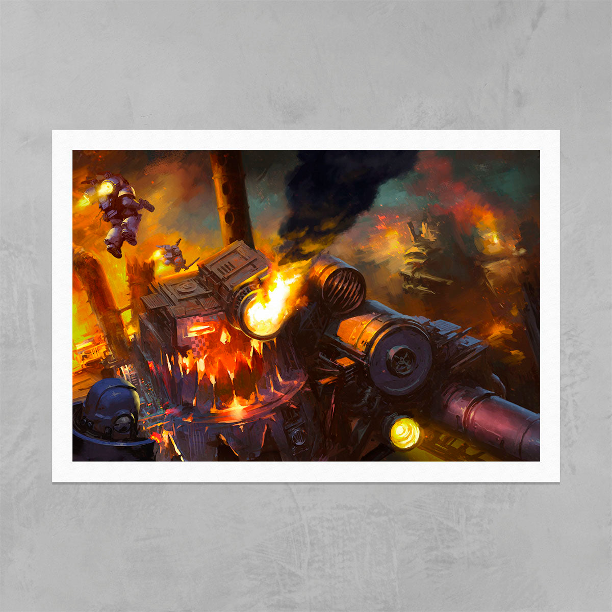 crimson fists vs ork stompa-mikhail savier-crimsonfistsvsorkstompa-03-print-warhammer art