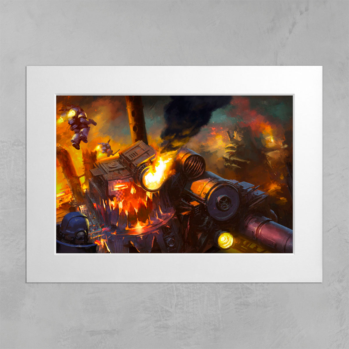 crimson fists vs ork stompa-mikhail savier-crimsonfistsvsorkstompa-04-mountedprint-warhammer art
