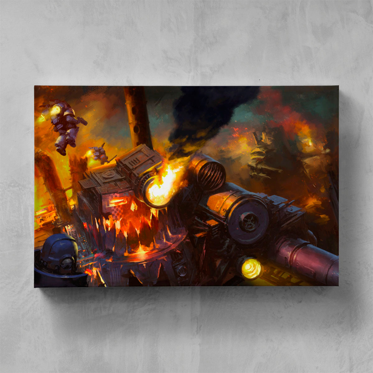 crimson fists vs ork stompa-mikhail savier-crimsonfistsvsorkstompa-05-canvas-warhammer art
