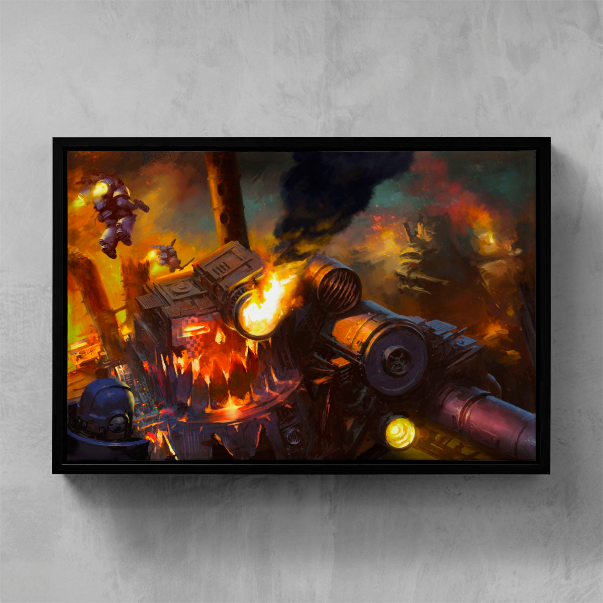crimson fists vs ork stompa-mikhail savier-crimsonfistsvsorkstompa-06-framedcanvas-warhammer art