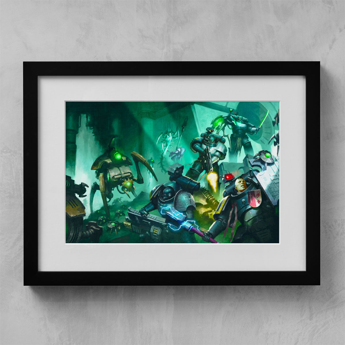 NECRONS FIGHTING DEATHWATCH-Warhammer Art